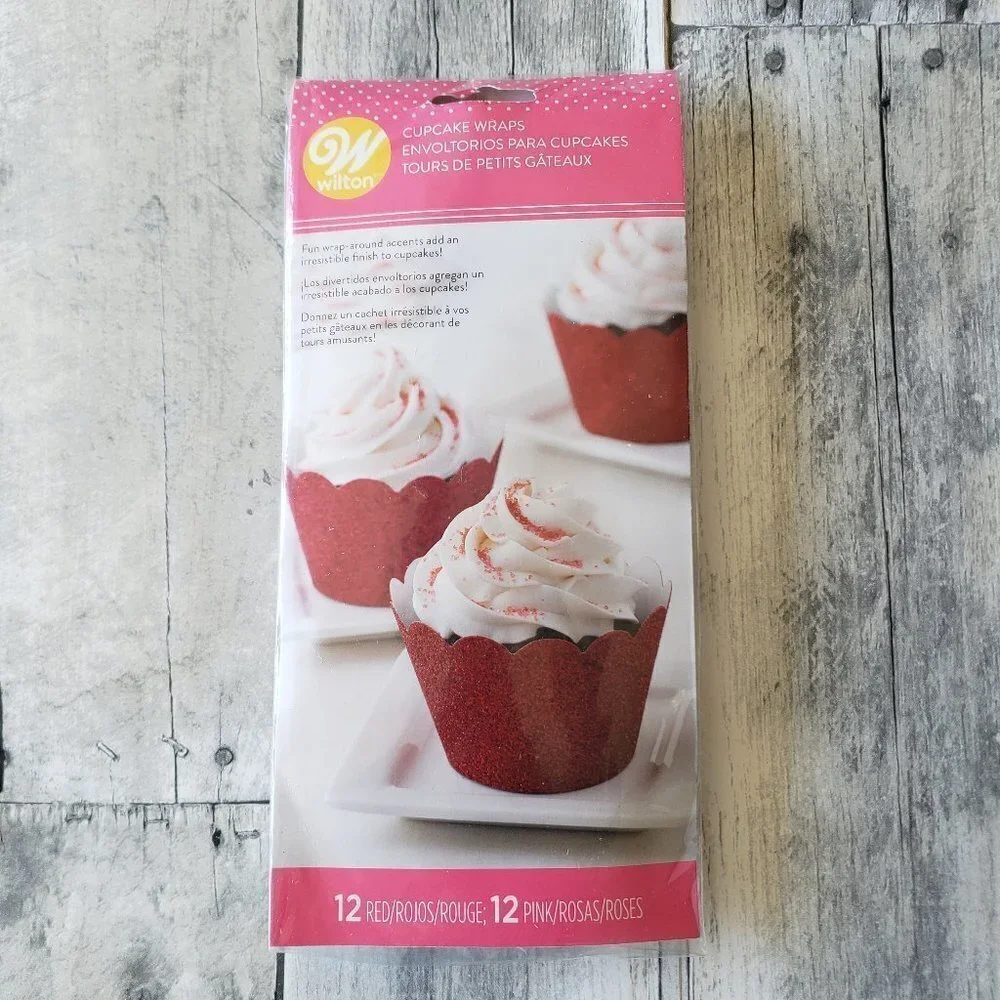 NWT - Wilton Cupcake Wraps (24 - 12 red sparkle, 12 pink sparkle)